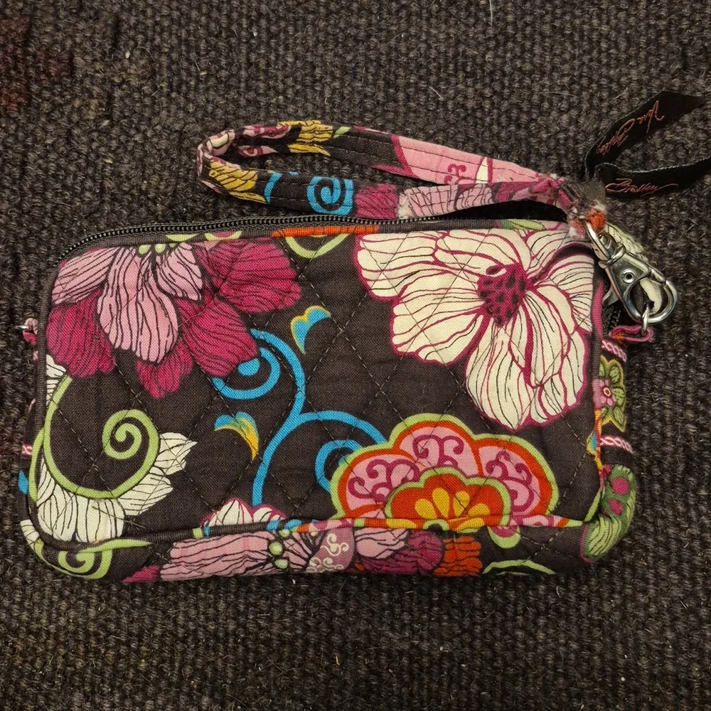 VERA BRADLEY zip Top Tech Case Mod Floral Pink Wristlet Mini Clutch Wallet